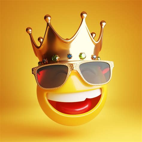 Premium Photo Smiling Emoji With Golden Sunglass And A Royal Crown 3d