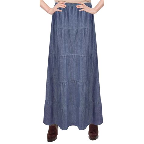 Babyo Clothing Womens Ankle Length Tiered Long Denim Prairie Skirt