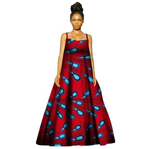 2018 Casual African Wax Print Dresses For Women Bazin Riche Strap