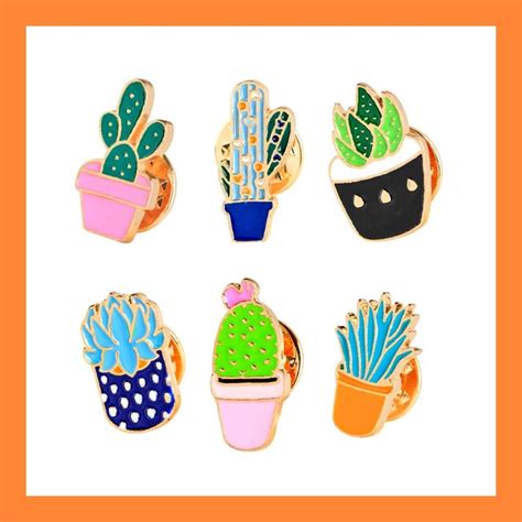 Set Of 6 Enamel Succulent Pins Cactus Enamel Pin Enamel Pins Women