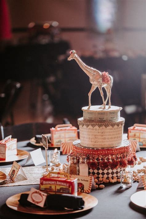 giraffe circus inspired table centerpiece from the greatest showman inspired circus party on