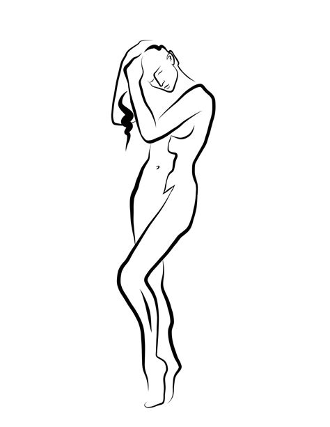 Vector Illustration Nude Female Human Figure Sitting Up Doodle Art