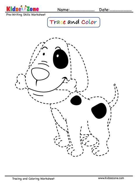 Dog Cartoon Trace And Color Worksheet Kidzezone