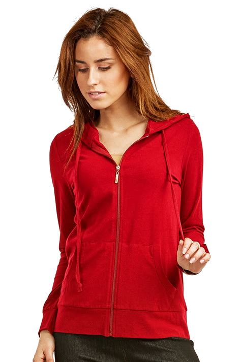 Sofra Womens Thin Cotton Zip Up Hoodie Jacket M Red
