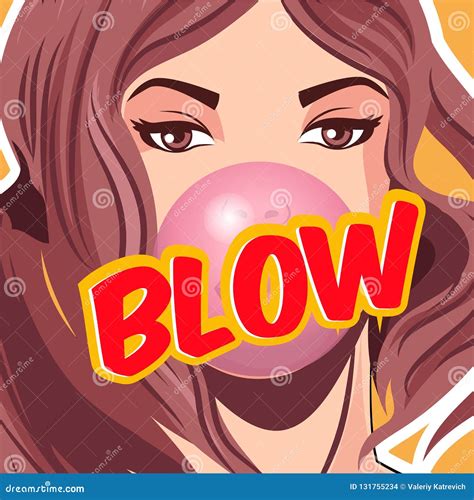 Girl Blowing Bubblegum Vector Illustration Blow Comic Text Stock