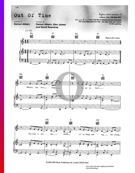 Out Of Time Sheet Music Piano Voice Guitar Oktav