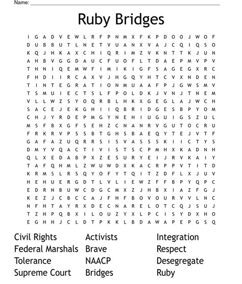 Ruby Bridges Word Search Wordmint