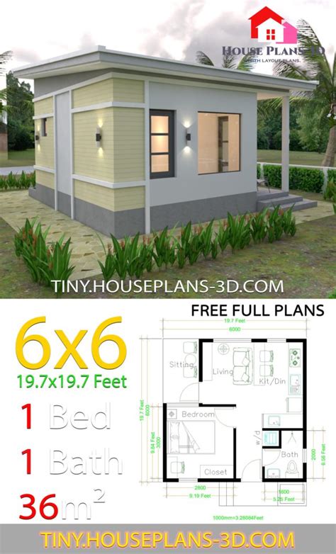 One Bedroom House Plans 6x6 With Shed Roof Tiny House Plans