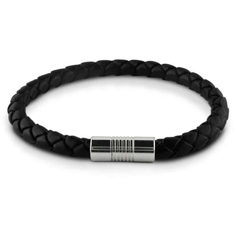 Braided Black Synthetic Leather And Stainless Steel Magnetic Mens Bracelet 6 Mm 8 12 Inches