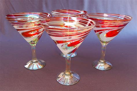 Red And White Swirl Martini Glasses 12 Oz Set Of Four Glasses