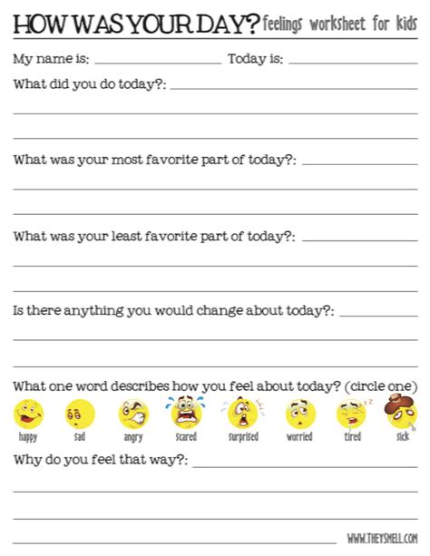 How Was Your Day Feelings Worksheet For Kids 730 Sage Street