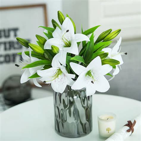 Pcs Artificial Flowers Head Lilies Latex Film Lily Fake Flowers Home