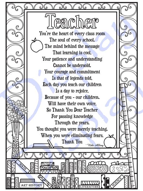 Teacher Appreciation Poem Coloring Page Etsy Teacher Appreciation