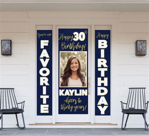 Birthday Banner Personalized For Front Door Navy Blue And Gold Etsy