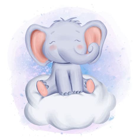 Bebé Elefante Sentado En La Nube Vector Premium