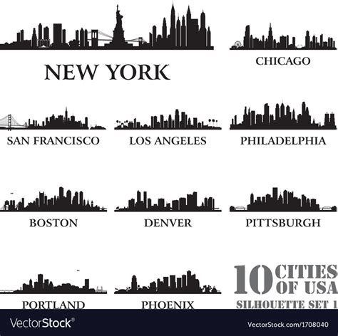 Silhouette City Set Usa 1 Royalty Free Vector Image