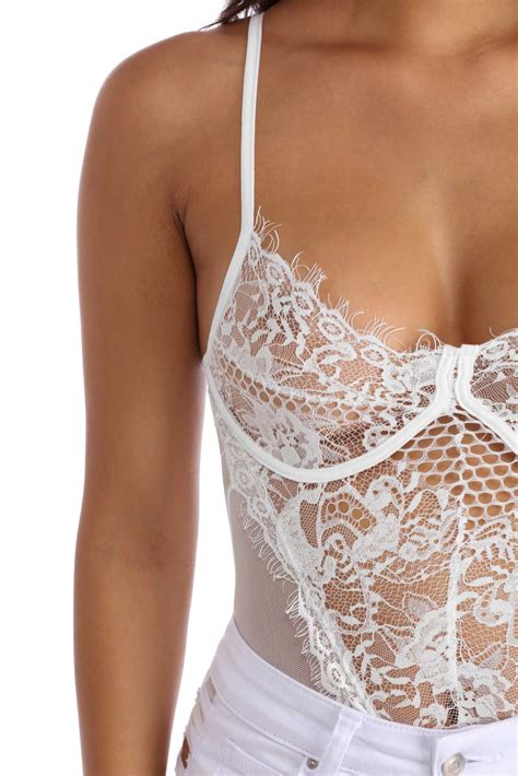 Pin On White Tease Of Lace Bodysuit