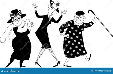 Old Ladies Dancing Clip Art Cartoon Vector 103673023