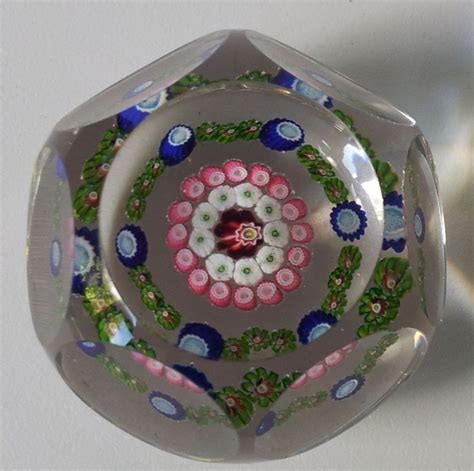 Very Rare Antique French Clichy Paperweight Faceted And Nine White Roses 1845 55 Clichy