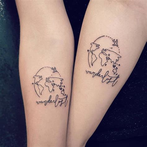 matching wanderlust tattoos by aruna urquhart coupletattoos fernweh tattoo wanderlust tattoo