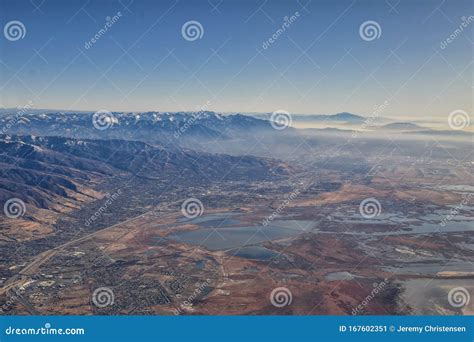 Wasatch Front Rocky Mountain Range Aerial View From Airplane In Fall