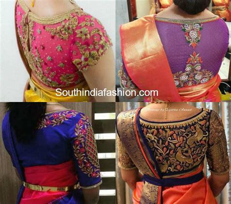 High Back Neck Embroidered Blouse Designs Designer Blouses 2018