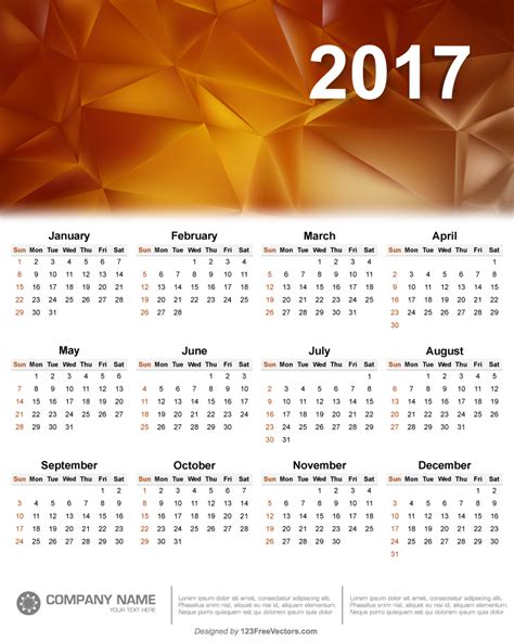 2017 Wall Calendar Template By 123freevectors On Deviantart