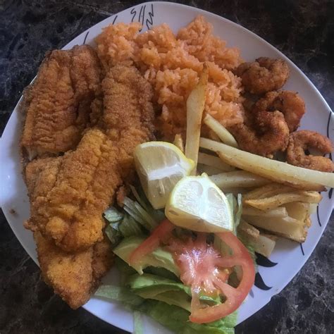 Done By Me Fried Catfish Mexican Rice Jumbo Fried Shrimp