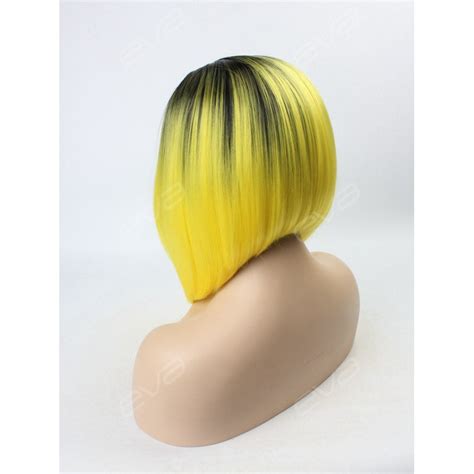 2016 new trending color bright yellow ombre synthetic wefted cap wig synthetic lace front wigs