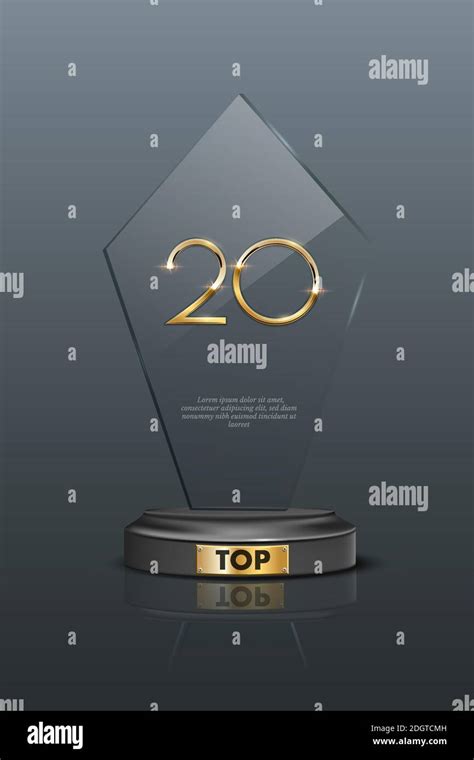 Top 20 Award Trophy Glass Prize With Gold Number Twenty Champion