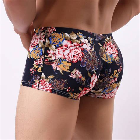 Feitong Boxer Men Cueca Patchwork Print Shorts Bulge Pouch Underpants
