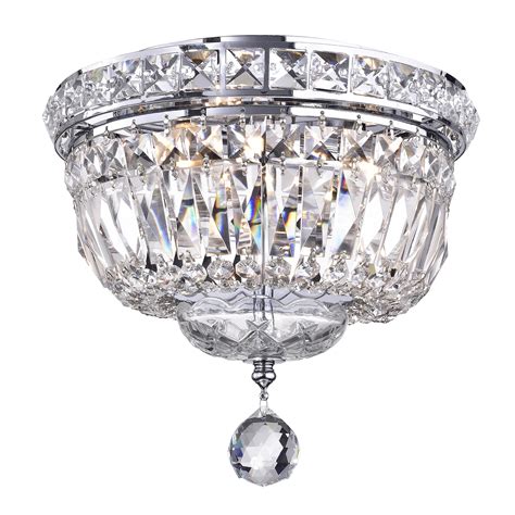 3 Light Chrome Finish Crystal Ceiling Flush Mount Chandelier Small