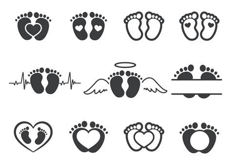 Vector Design Of Newborn Baby Footprints With Heart Shapes With Space