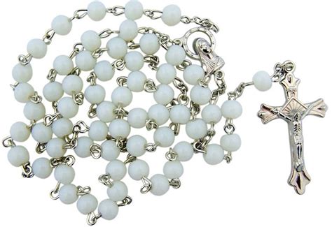 Catholic Rosaries White Acrylic Prayer Bead Rosary With Madonna