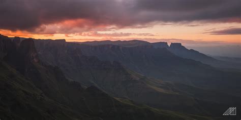 Sunset At The Top Of Corner Pass Drakensberg South Africa Oc