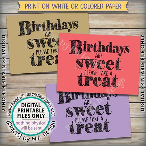 Birthdays Are Sweet Please Take A Treat Sign Birthday Party Favors