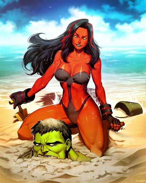 Red She Hulk Plus Hit The Beach By Genzoman On Deviantart Red She Hulk Shehulk Hulk Marvel