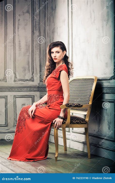 Woman In Evening Gown On Vintage Chair Stock Photo Image Of Pose Gown
