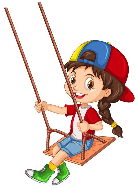 A Girl Character Sitting On Wooden Swing 297299 Vector Art At Vecteezy