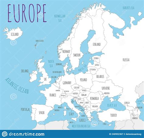 Mappa Vettoriale Dell Europa Politica Con I Paesi A Colori Bianchi Illustrazione Vettoriale
