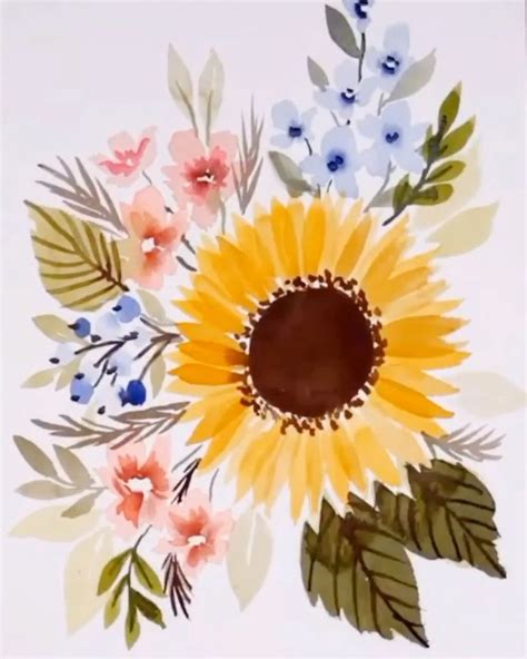 Painting Watercolor Art And Collectibles Sunflower Floral Painting