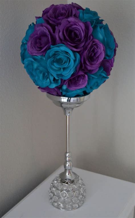 Teal And Purple Flower Ball Mix Wedding Centerpiece Pomander Kissing