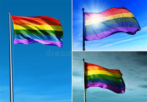 Rainbow Flag Waving On The Wind Stock Image Image Of Colored Blow