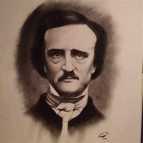 Original Drawing Of Edgar Allan Poe Vintage Illustration In Pencil And