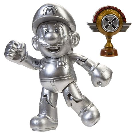 Jakks World Of Nintendo Super Mario Metal Mario With Trophy 4 Inch Toy