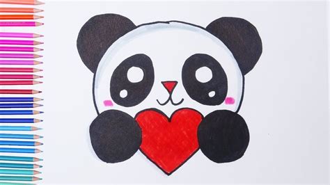 How To Draw Cute Panda With Heart Easy Drawings Cute Panda Drawing