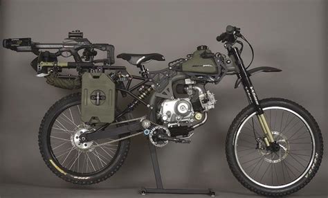 The rest, such as frame, swing arm, jack shaft, bottom bracket, rear hub, etc… will be provided in the kit. Motoped Survival Bike
