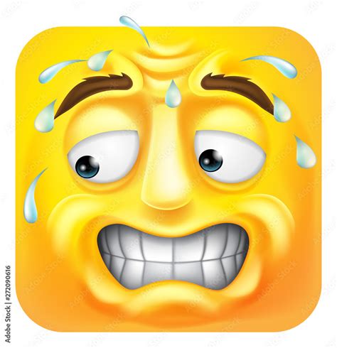 A Sweating Worried Scared Emoji Or Emoticon Square Face D Icon Cartoon