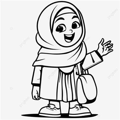 Petualangan Artistik Vektor Karakter Kartun Gadis Muslim Bahagia Gadis