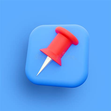 3d Render Button Icon Red Push Pin Isolated On Blue Background